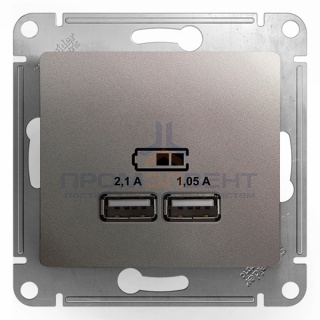 Зарядка USB 5В/2100мА 2х5В/1050мА механизм SE Glossa, платина