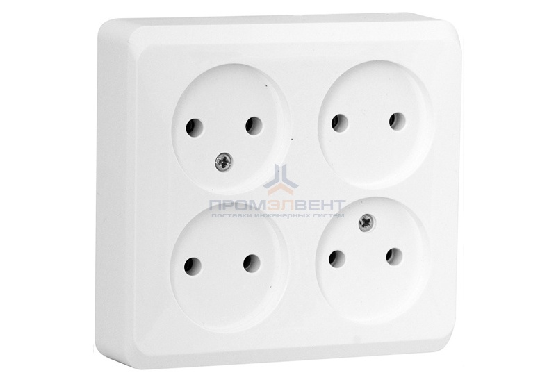 Розетка четверная б/з Этюд белая [уп 7 шт]